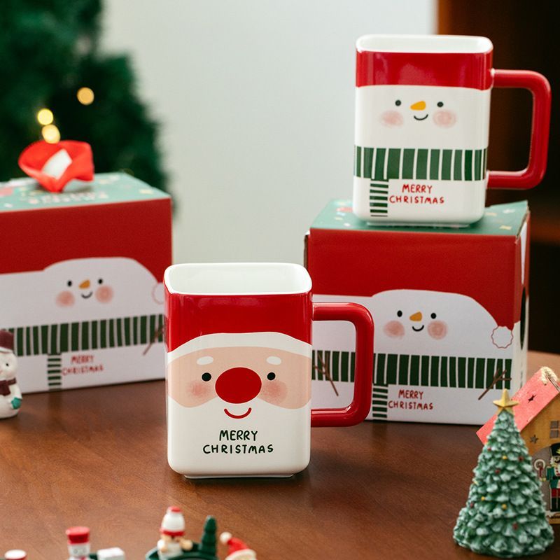 [Tặng kèm thiệp và gói quà] Ly/Cốc giáng sinh mẫu vuông, thích hợp làm quà mừng giáng sinh