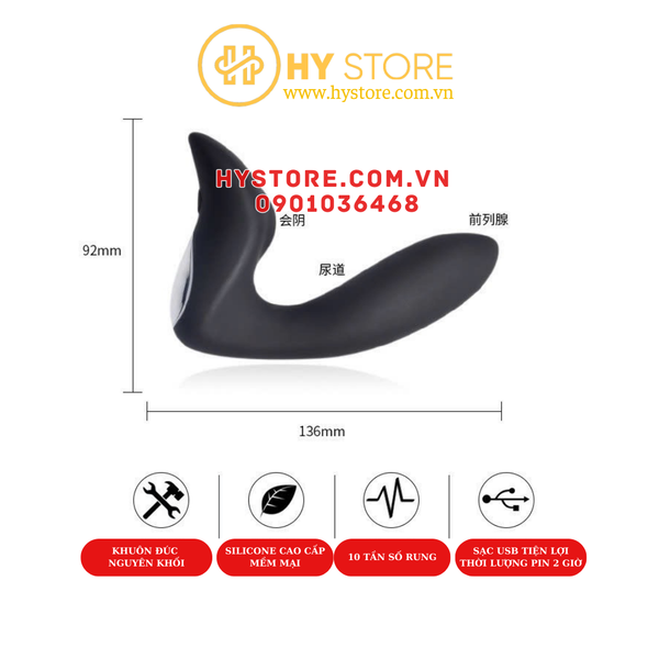 Plug Rung Massage Kích Thích Tuyến Tiền Liệt - 10 Chế Độ Rung, Có Điều Khiển Từ Xa