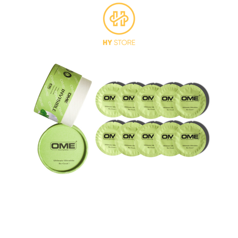 [Combo 2 hộp 10 cái] Bao cao su OME INVISIBLE size 52mm siêu mỏng gel lạnh, hương bạc hà