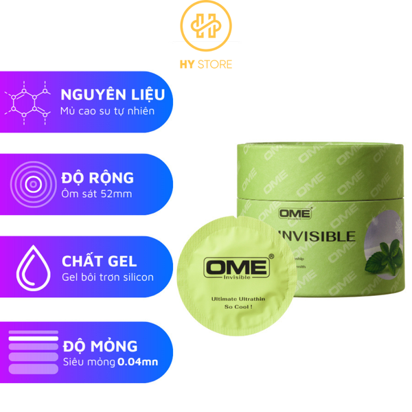 Bao Cao Su OME INVISIBLE siêu mỏng gel lạnh, hương bạc hà [lẻ]