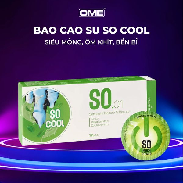 Bao cao su SO COOL siêu mõng, kéo dài, hương bạc hà, hộp 12 cái