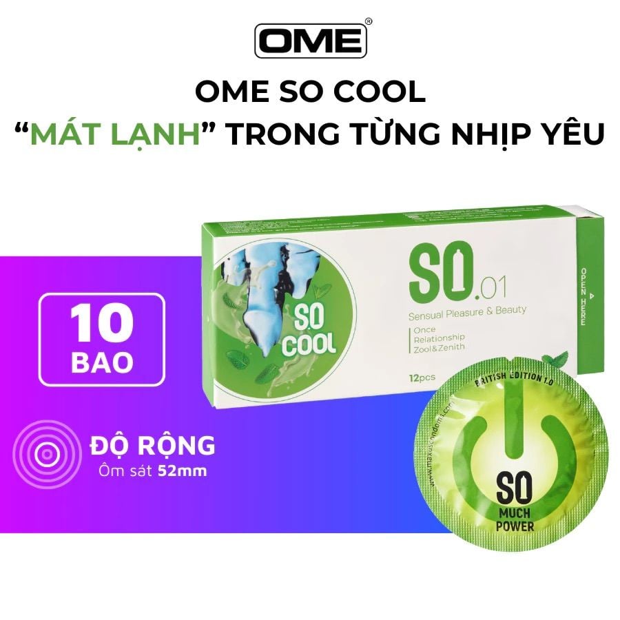 Bao cao su SO COOL siêu mõng, kéo dài, hương bạc hà, hộp 12 cái
