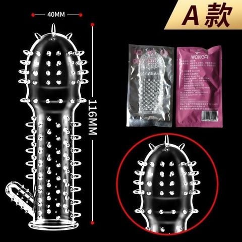 Bao cao su đôn silicone trong suốt có gai giúp tăng kích thước và kích thích.