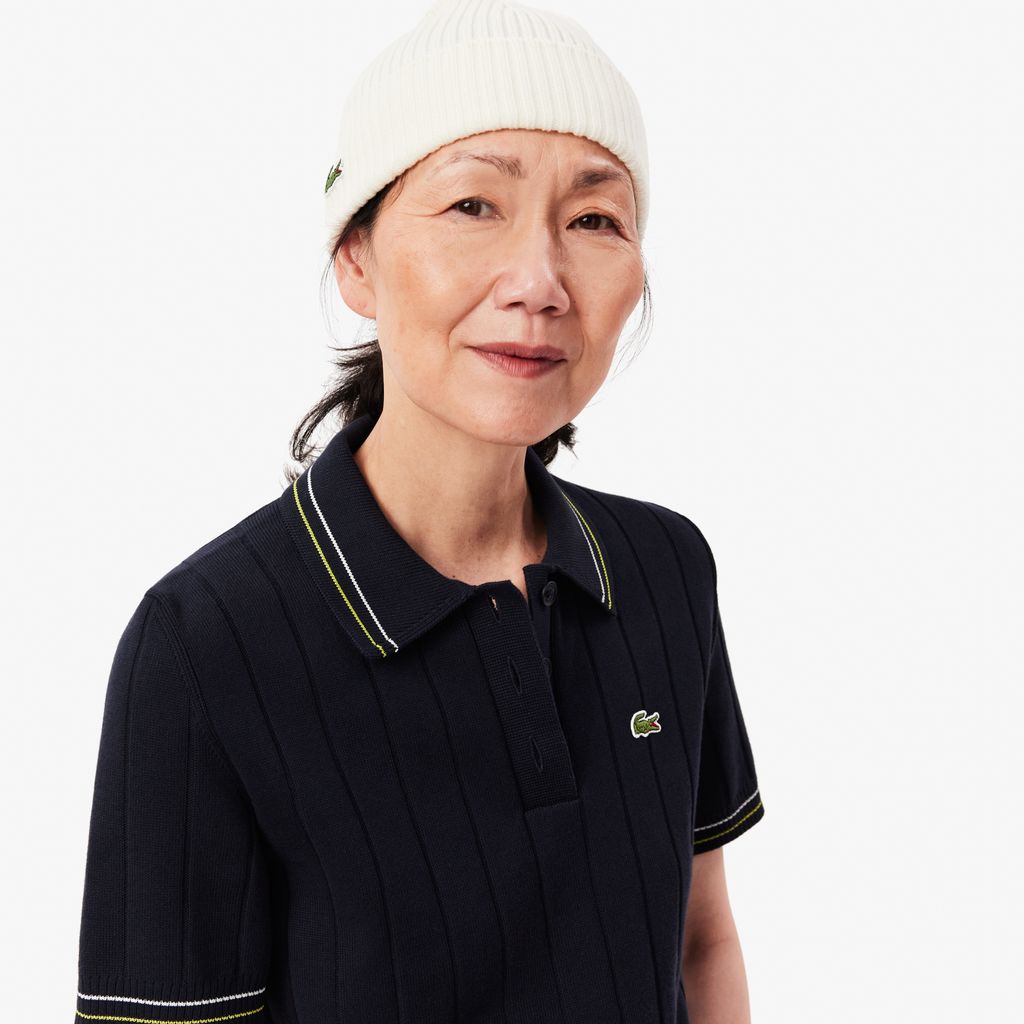 Áo Len Polo Lacoste Nữ Có Sọc Nổi Chất Liệu Cotton Do Pháp Sản Xuất