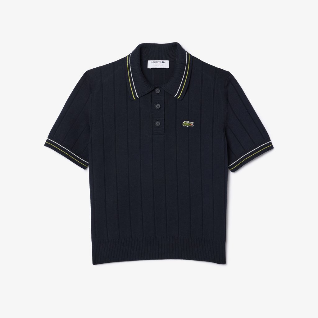 Áo Len Polo Lacoste Nữ Có Sọc Nổi Chất Liệu Cotton Do Pháp Sản Xuất