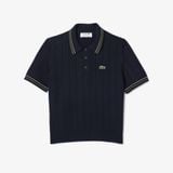 Áo Len Polo Lacoste Nữ Có Sọc Nổi Chất Liệu Cotton Do Pháp Sản Xuất