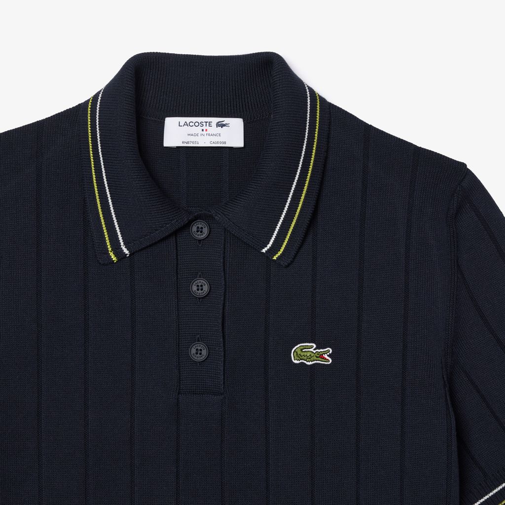 Áo Len Polo Lacoste Nữ Có Sọc Nổi Chất Liệu Cotton Do Pháp Sản Xuất