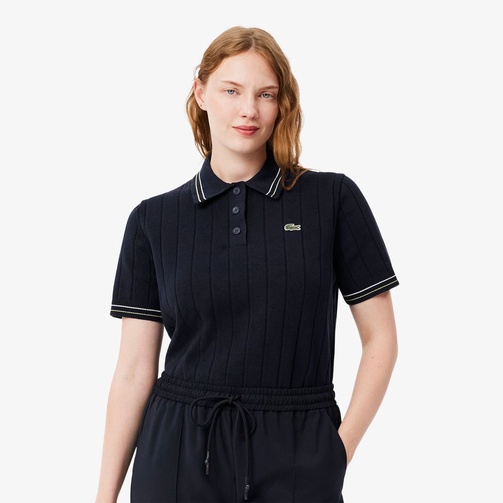 Áo Len Polo Lacoste Nữ Có Sọc Nổi Chất Liệu Cotton Do Pháp Sản Xuất