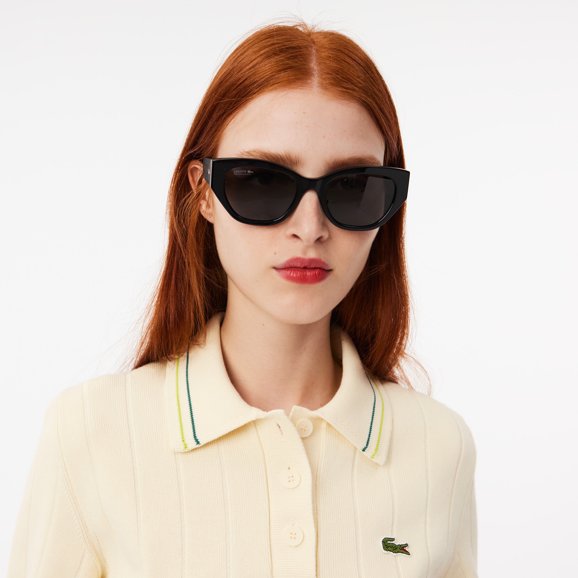 Áo Len Polo Lacoste Nữ Có Sọc Nổi Chất Liệu Cotton Do Pháp Sản Xuất