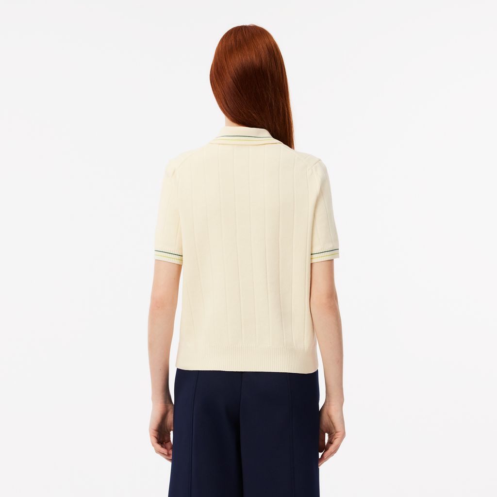 Áo Len Polo Lacoste Nữ Có Sọc Nổi Chất Liệu Cotton Do Pháp Sản Xuất