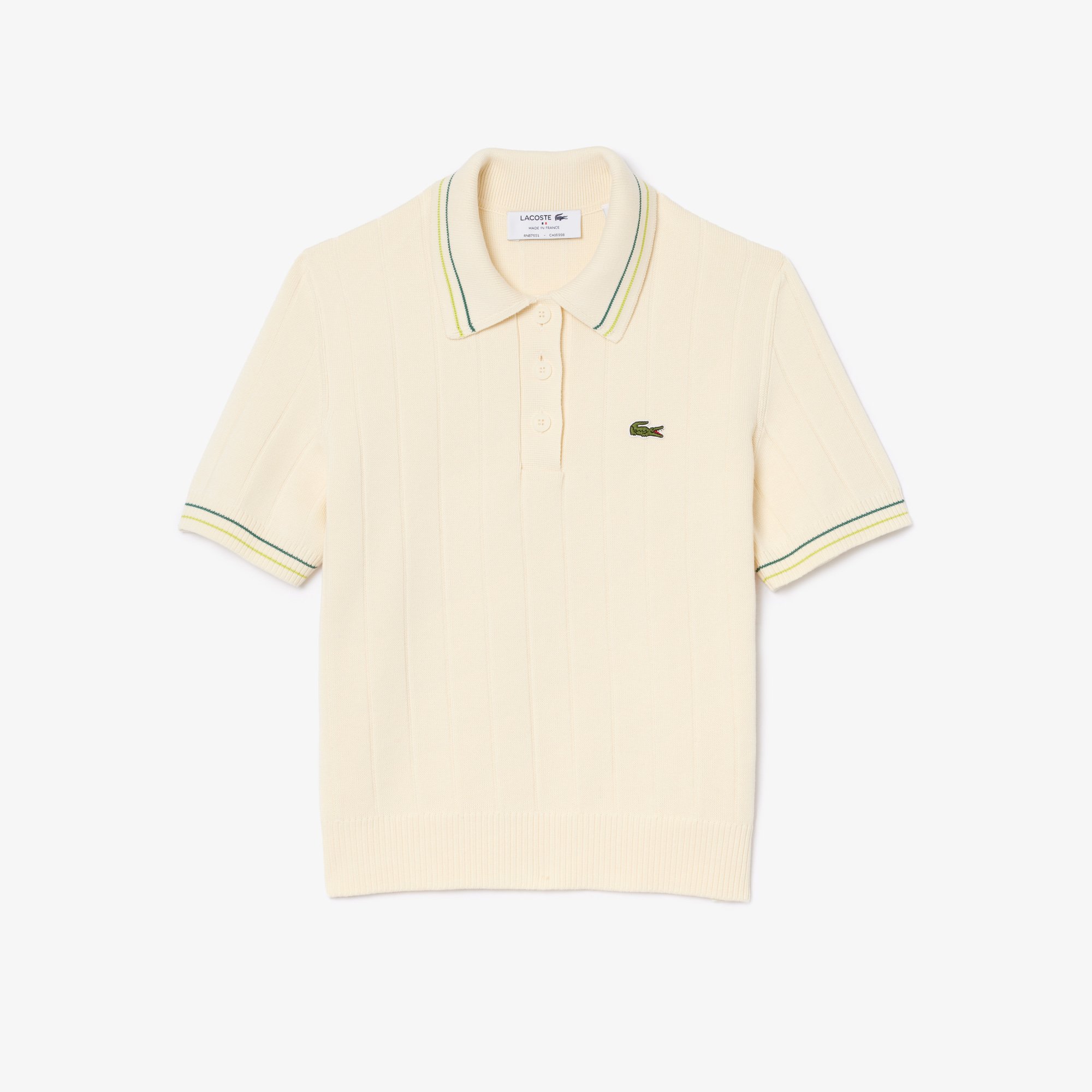 Áo Len Polo Lacoste Nữ Có Sọc Nổi Chất Liệu Cotton Do Pháp Sản Xuất