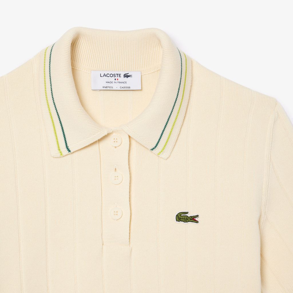 Áo Len Polo Lacoste Nữ Có Sọc Nổi Chất Liệu Cotton Do Pháp Sản Xuất