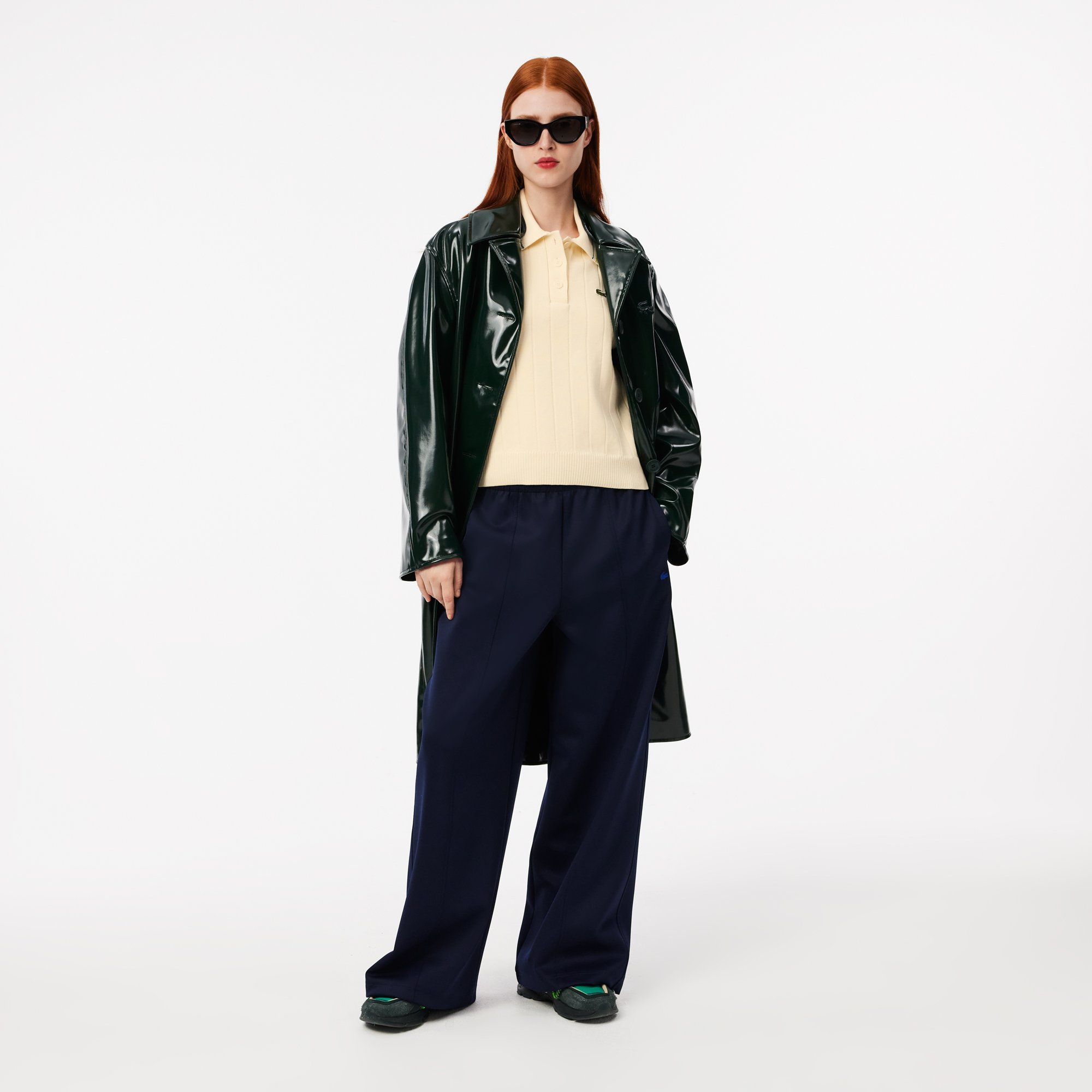 Áo Len Polo Lacoste Nữ Có Sọc Nổi Chất Liệu Cotton Do Pháp Sản Xuất