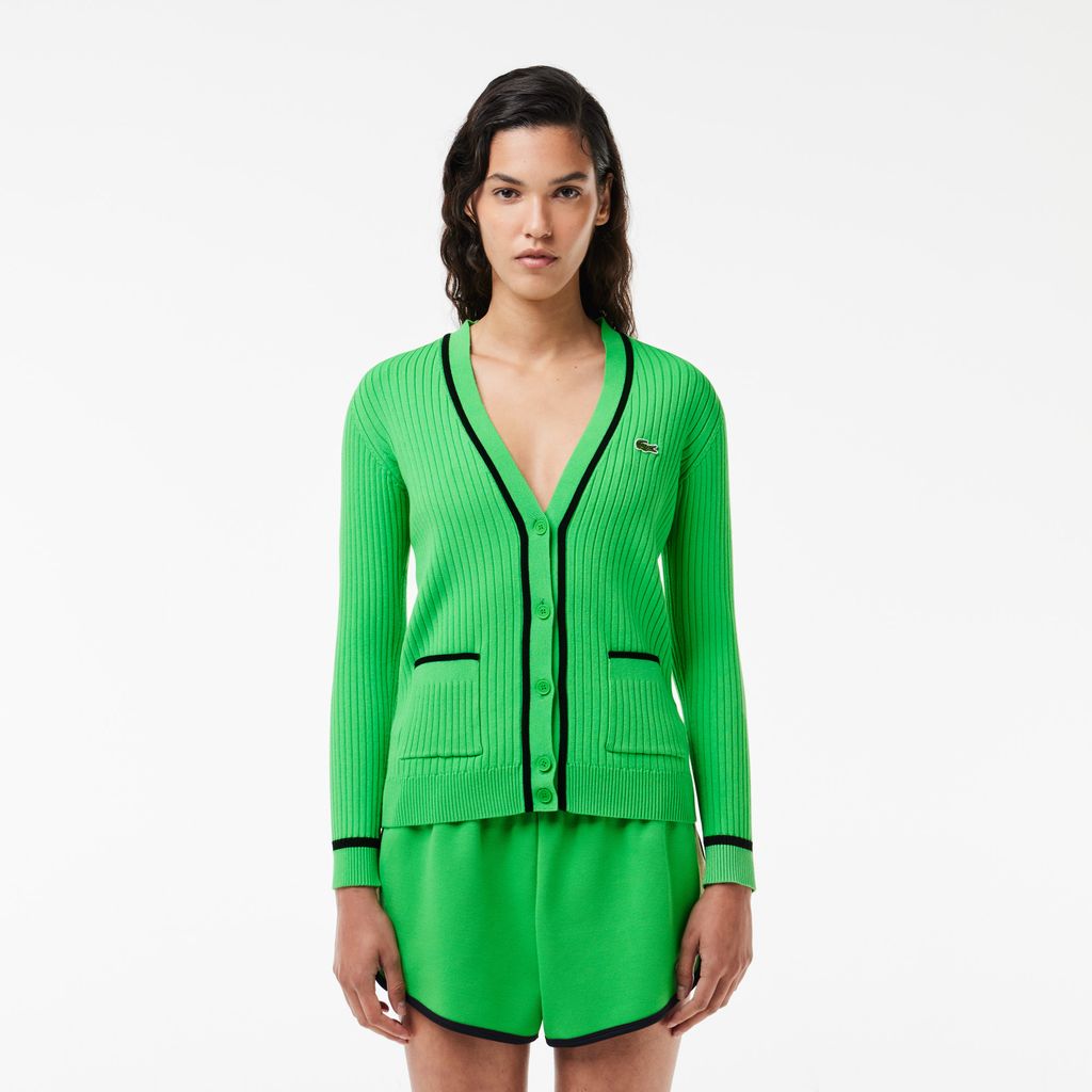 Áo Len Cardigan Lacoste Nữ Không Đường May Cổ Chữ V Dệt Kim 3D