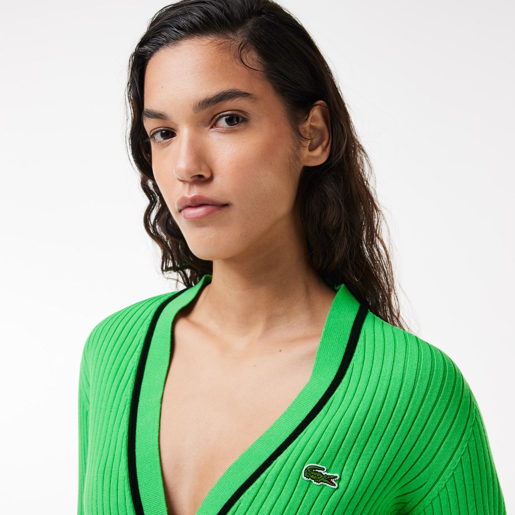 Áo Len Cardigan Lacoste Nữ Không Đường May Cổ Chữ V Dệt Kim 3D