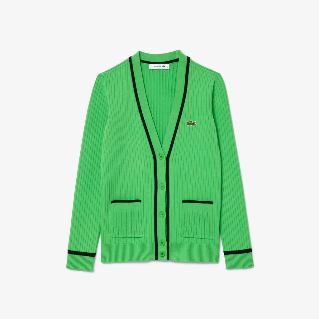 Áo Len Cardigan Lacoste Nữ Không Đường May Cổ Chữ V Dệt Kim 3D