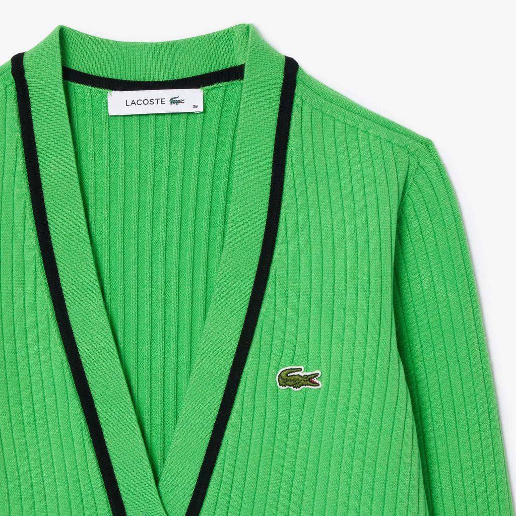 Áo Len Cardigan Lacoste Nữ Không Đường May Cổ Chữ V Dệt Kim 3D