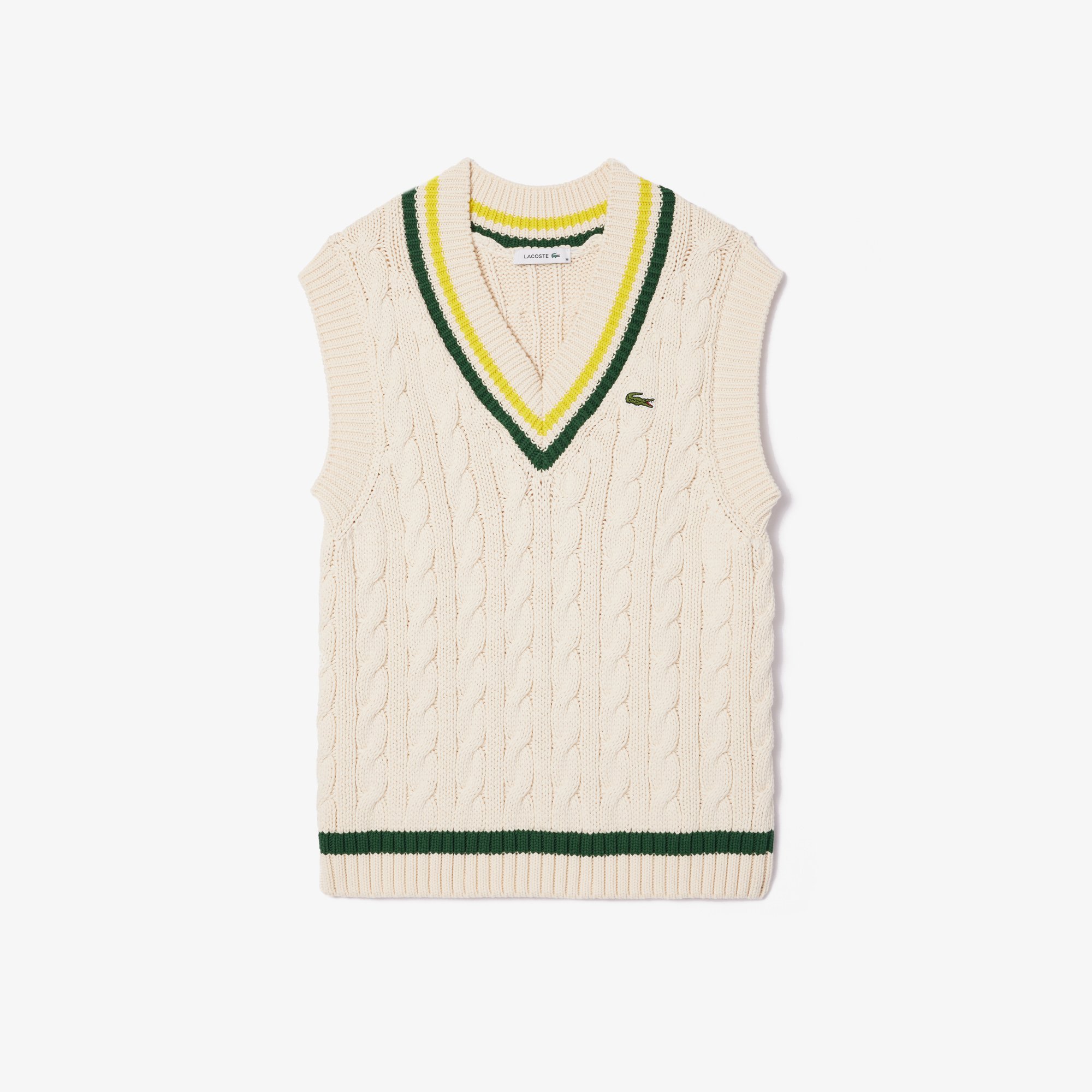 Áo Ghi Lê Len Lacoste Nữ Cổ Chữ V Có Sọc Phối Màu