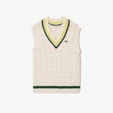 Áo Ghi Lê Len Lacoste Nữ Cổ Chữ V Có Sọc Phối Màu