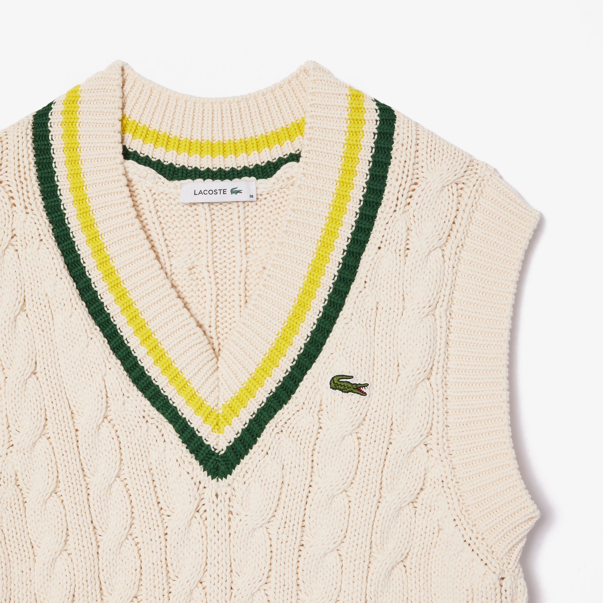 Áo Ghi Lê Len Lacoste Nữ Cổ Chữ V Có Sọc Phối Màu