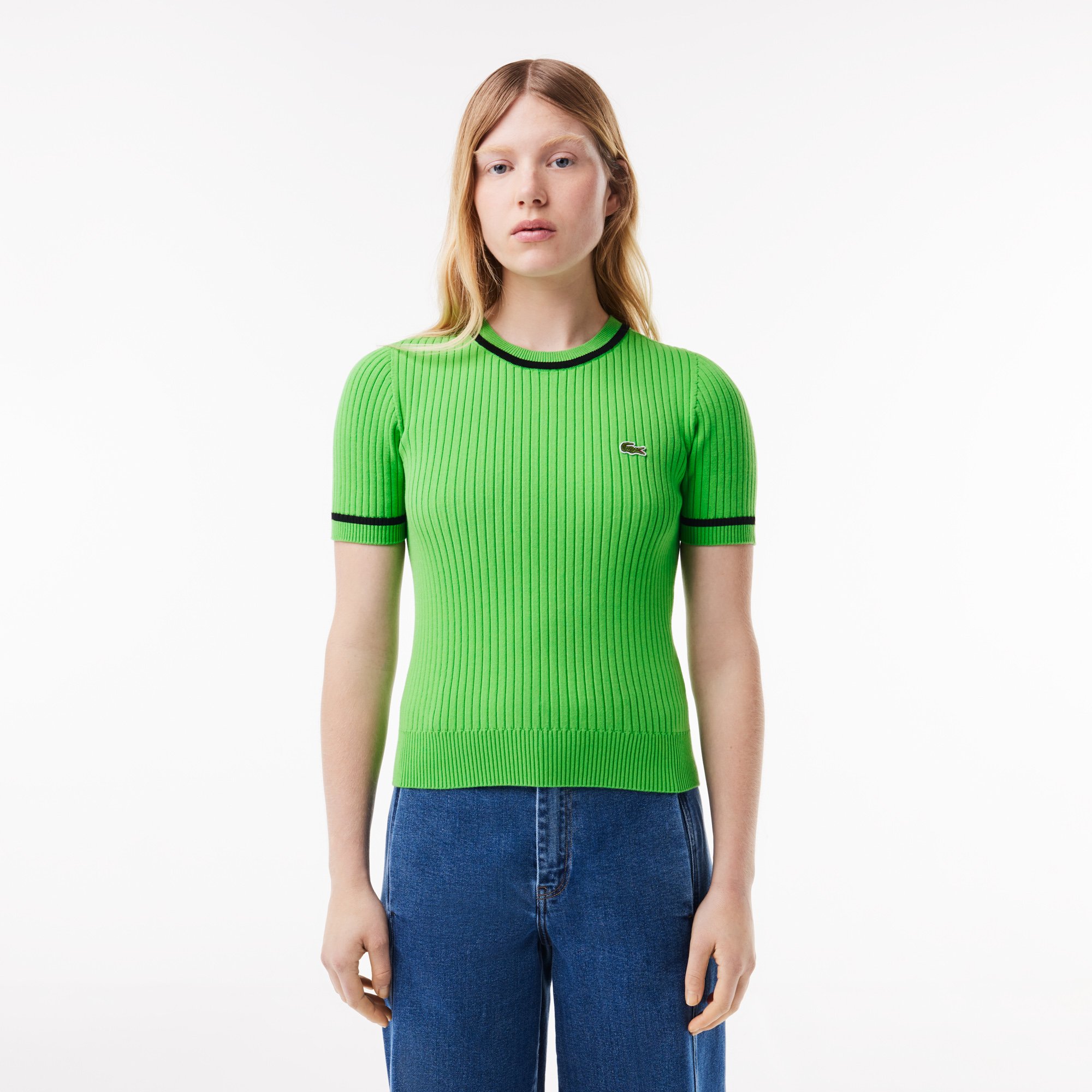 Áo Len Lacoste Nữ Không Đường May Dệt Kim 3D