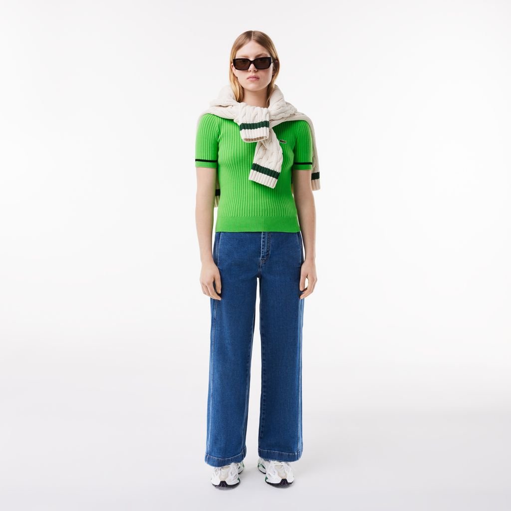 Áo Len Lacoste Nữ Không Đường May Dệt Kim 3D