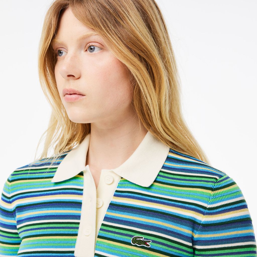 Áo Len Polo Lacoste Nữ Sọc Chất Liệu Cotton Jacquard