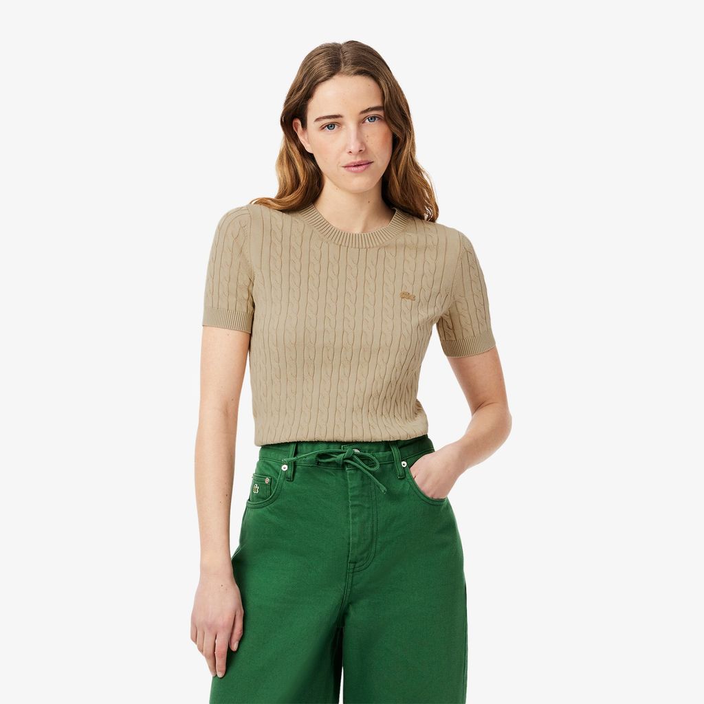 Áo Len Lacoste Nữ Cable Chất Liệu Dệt Kim Hiệu Ứng Washed