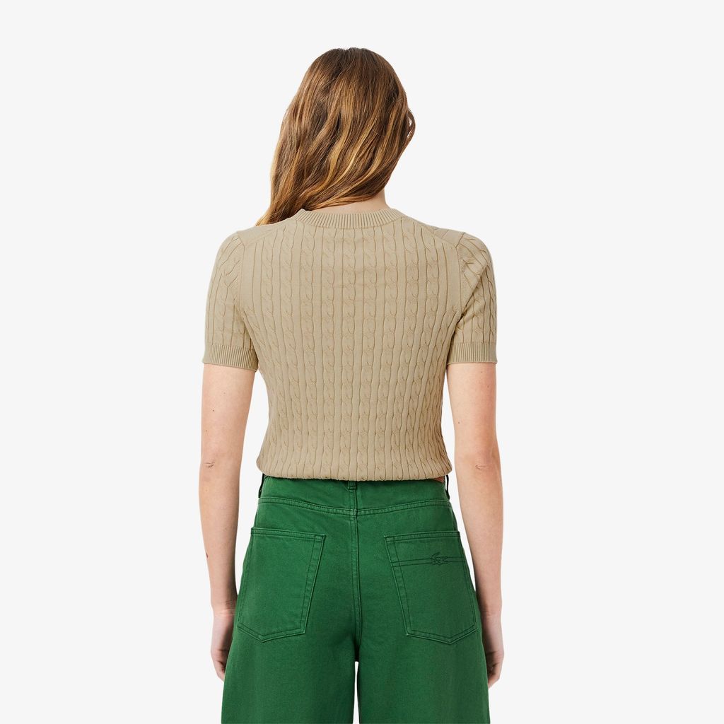 Áo Len Lacoste Nữ Cable Chất Liệu Dệt Kim Hiệu Ứng Washed
