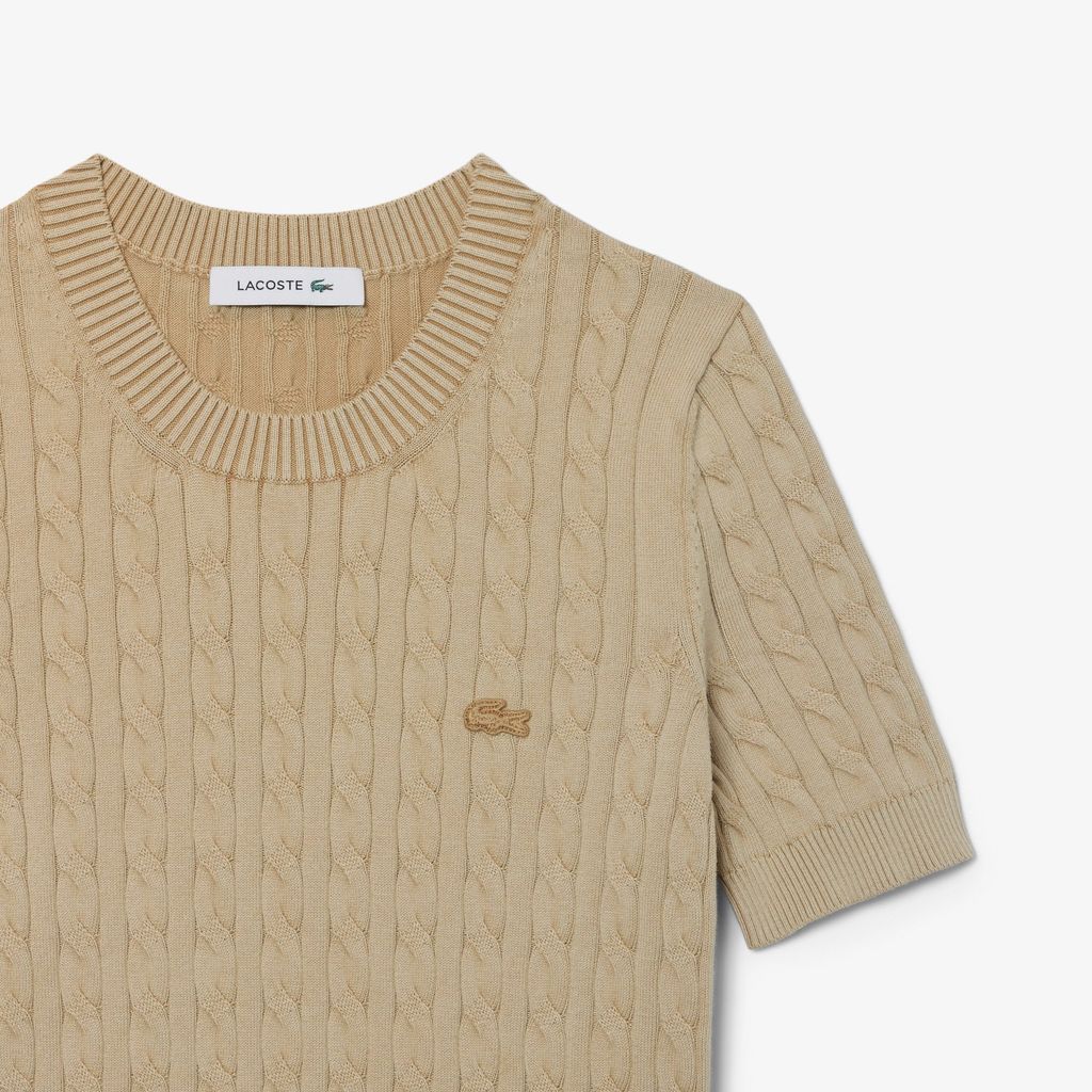 Áo Len Lacoste Nữ Cable Chất Liệu Dệt Kim Hiệu Ứng Washed