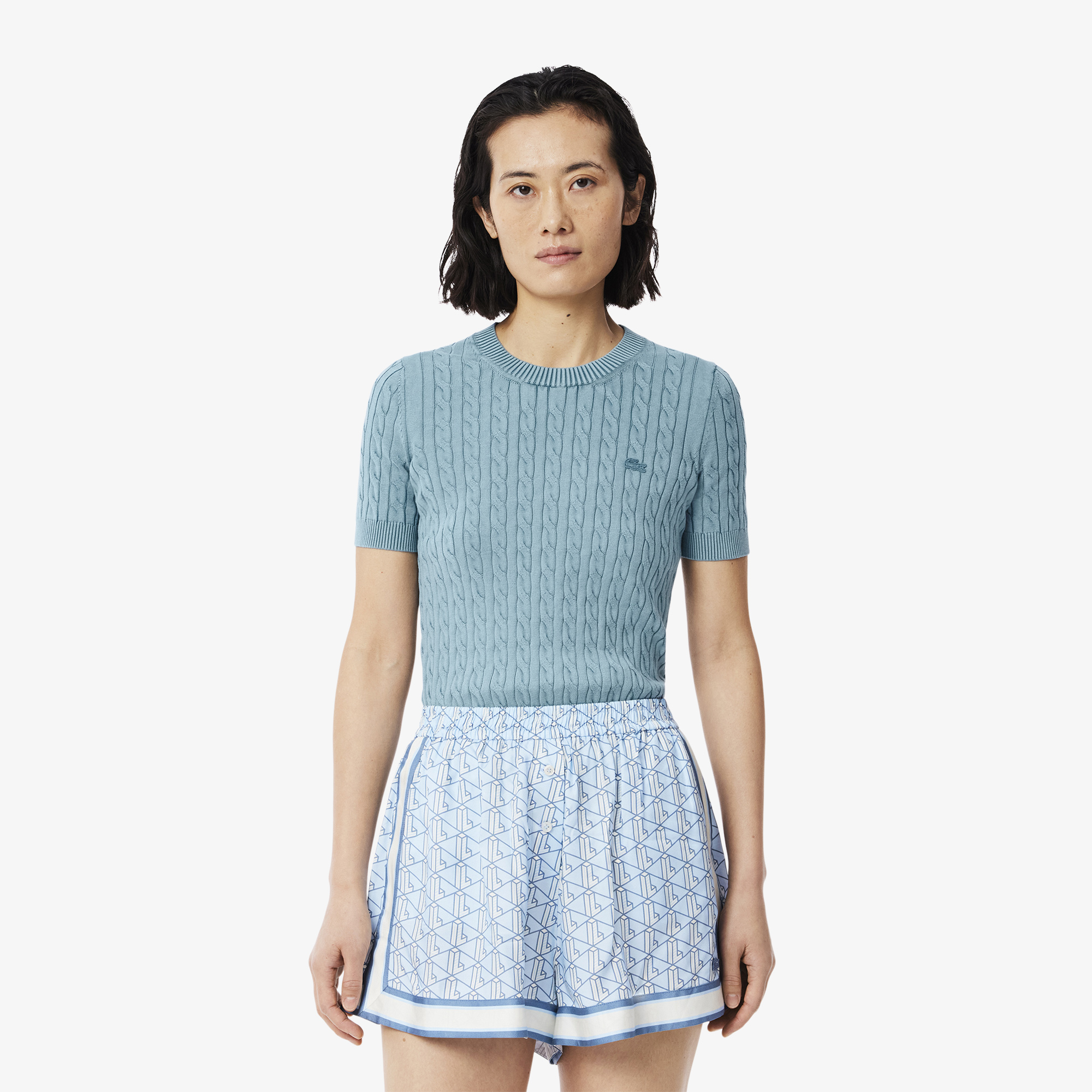 Áo Len Lacoste Nữ Cable Chất Liệu Dệt Kim Hiệu Ứng Washed