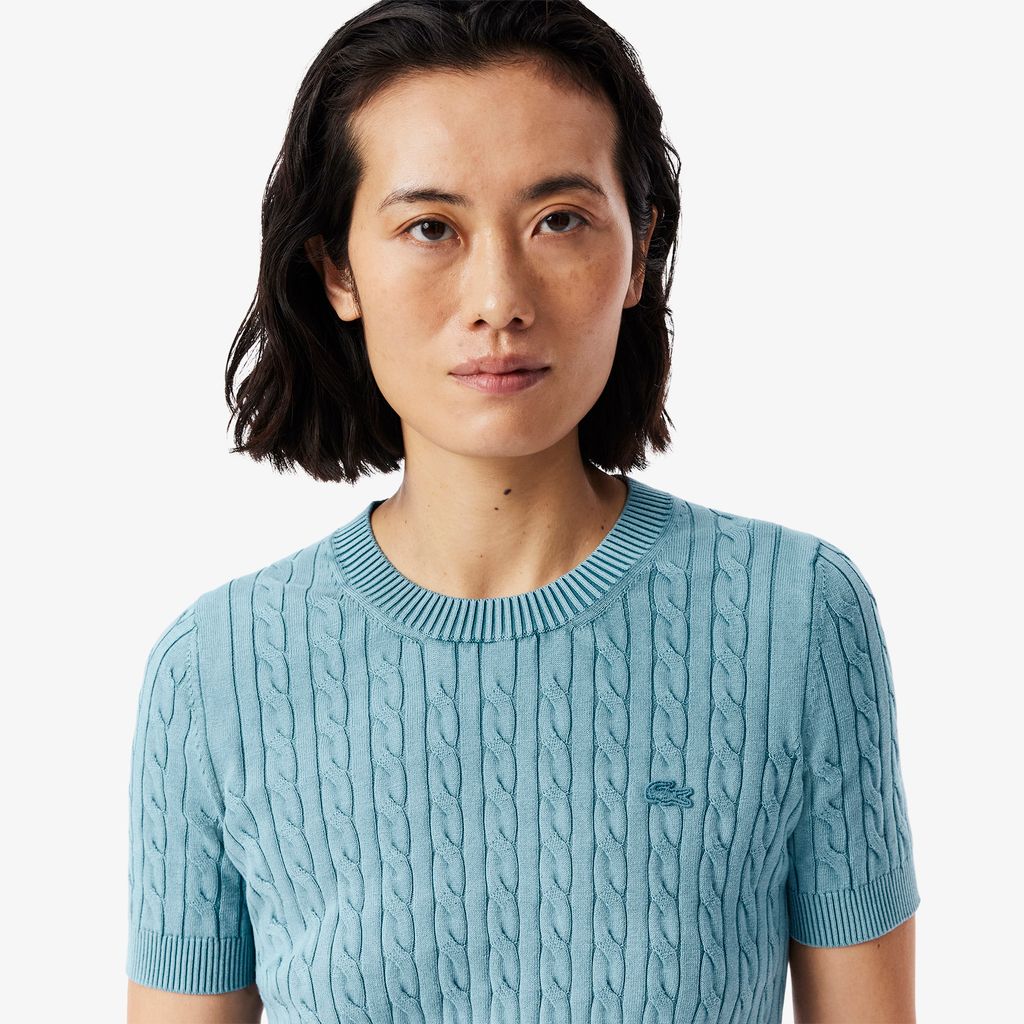 Áo Len Lacoste Nữ Cable Chất Liệu Dệt Kim Hiệu Ứng Washed