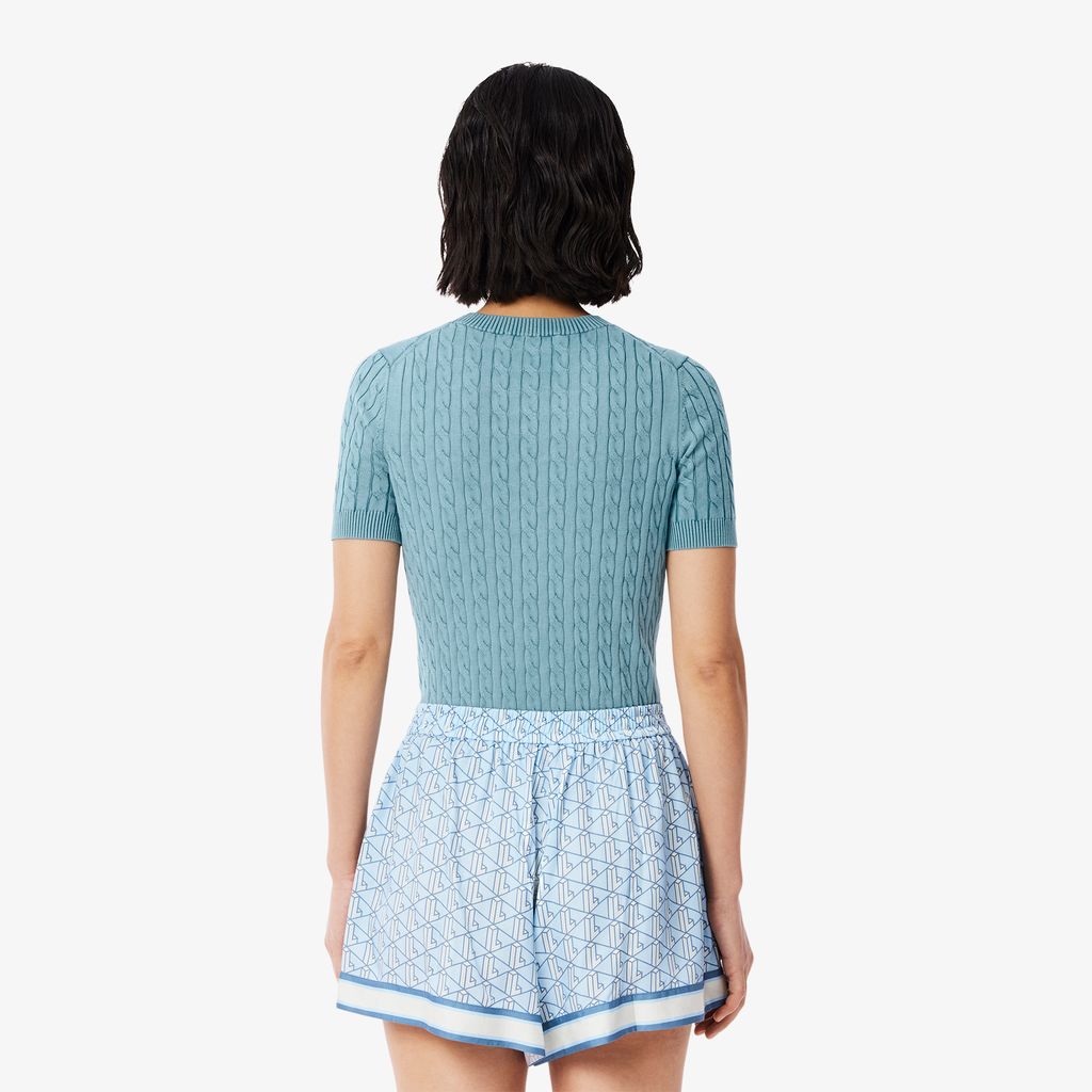 Áo Len Lacoste Nữ Cable Chất Liệu Dệt Kim Hiệu Ứng Washed