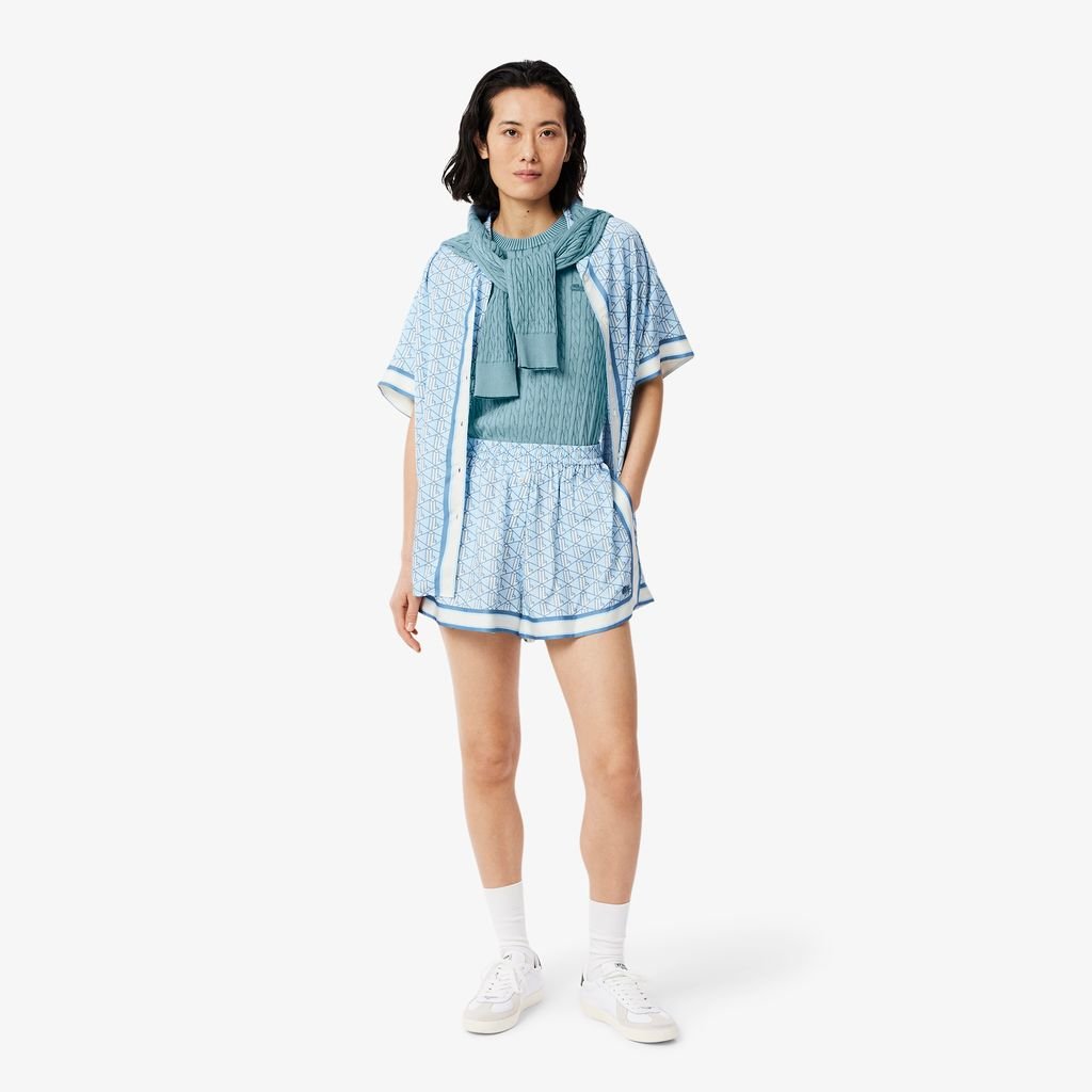 Áo Len Lacoste Nữ Cable Chất Liệu Dệt Kim Hiệu Ứng Washed
