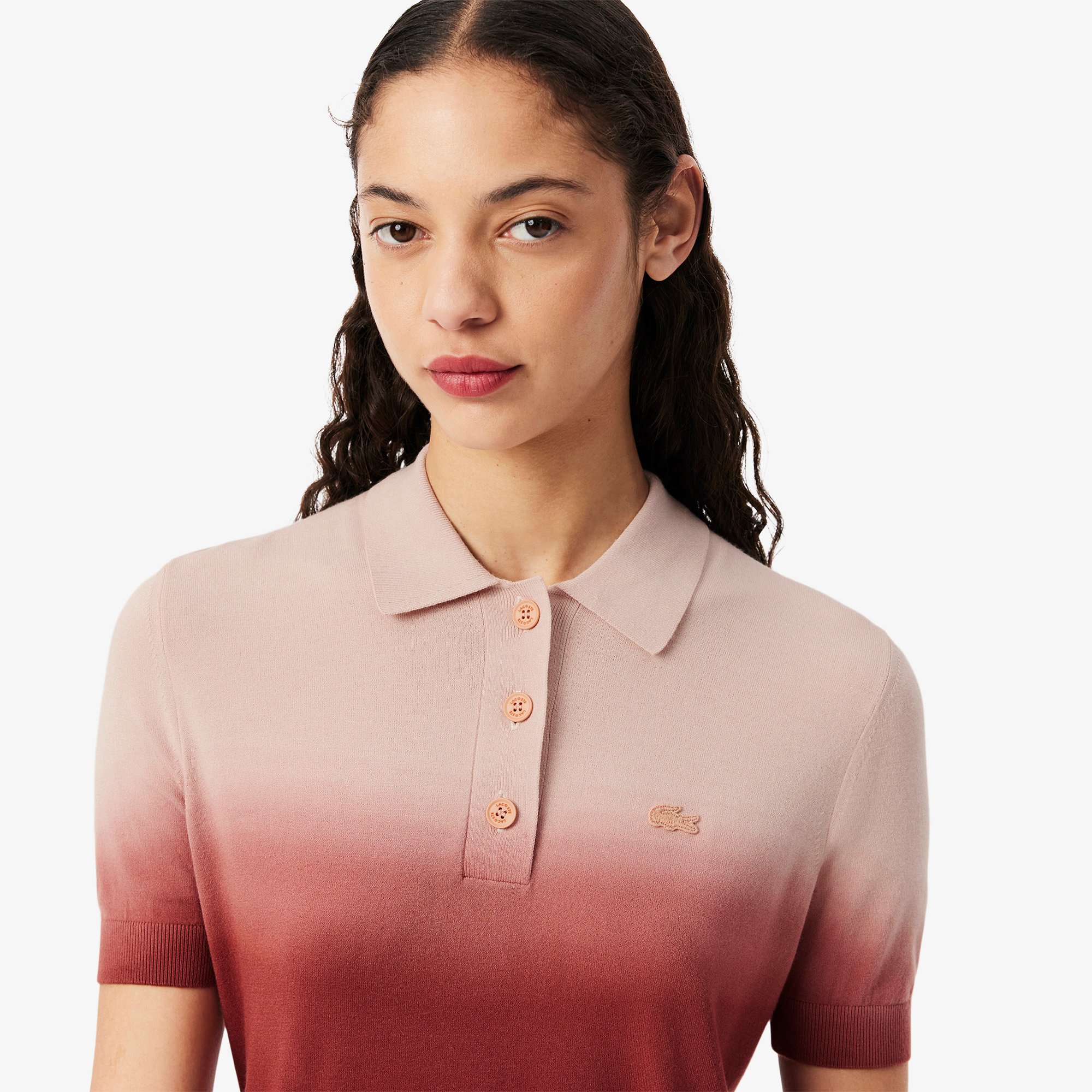 Áo Len Lacoste Nữ Dáng Cổ Điển Chất Liệu Dệt Kim Họa Tiết Ombré