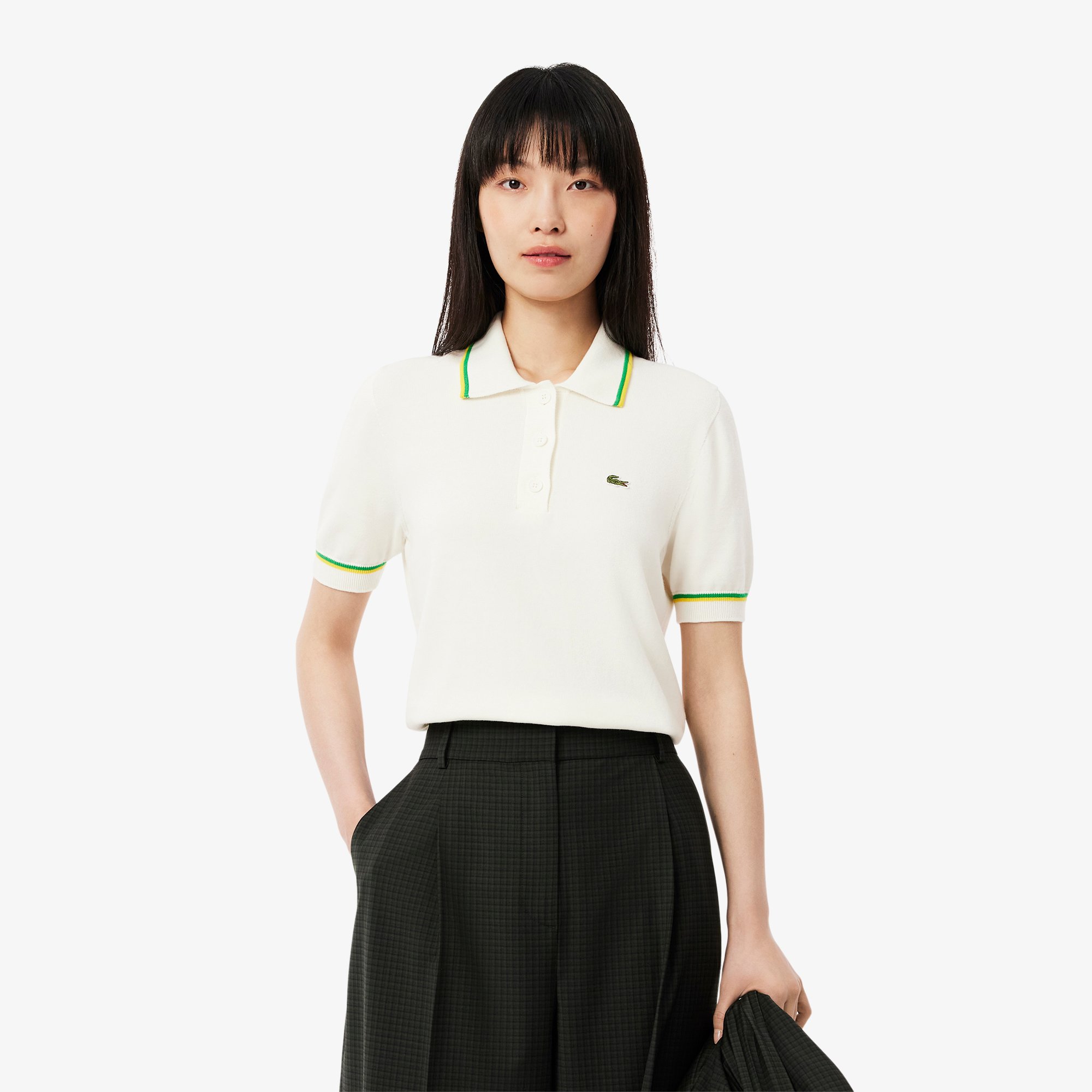 Áo Len Lacoste Nữ Dáng Ngắn Chất Liệu Cotton Co Giãn Công Nghệ Seamless 3D