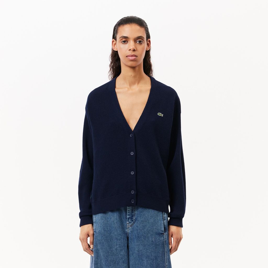 Áo Len Cardigan Lacoste Nữ Dáng Rộng Cổ Chữ V