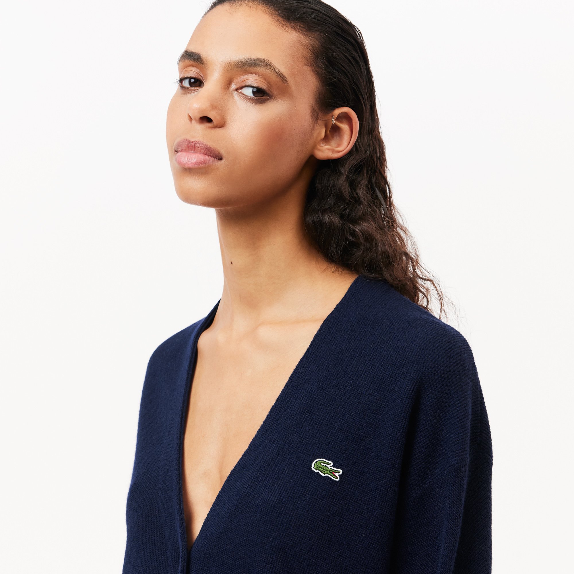 Áo Len Cardigan Lacoste Nữ Dáng Rộng Cổ Chữ V
