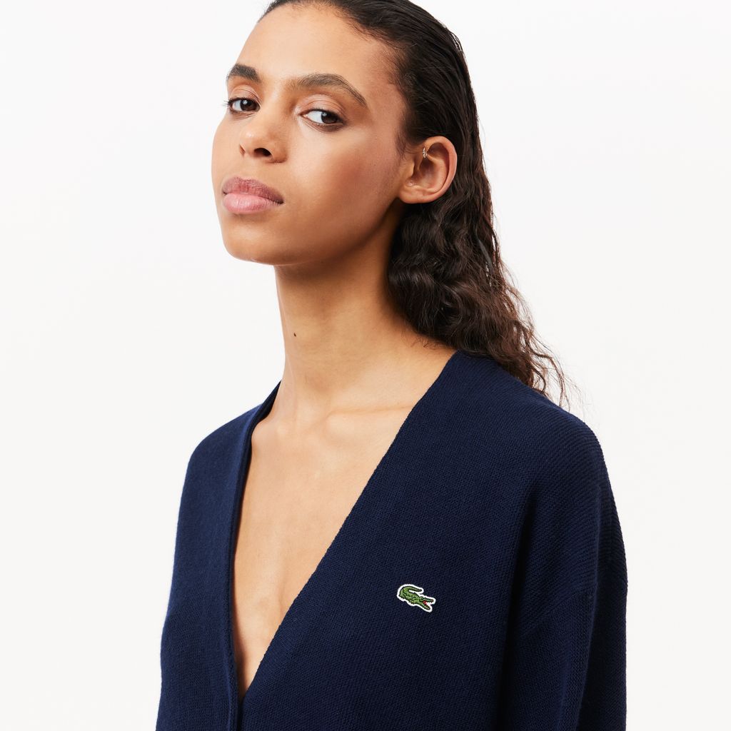 Áo Len Cardigan Lacoste Nữ Dáng Rộng Cổ Chữ V
