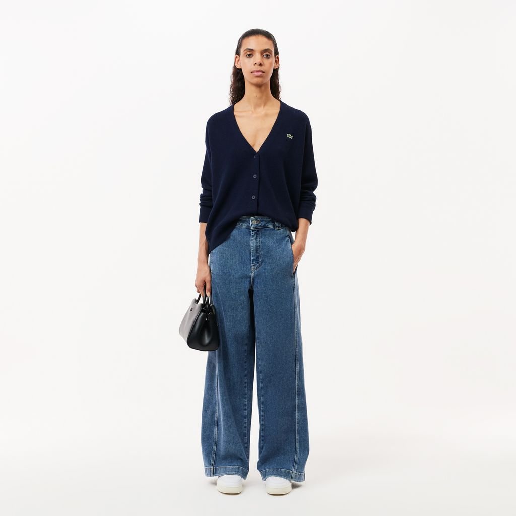 Áo Len Cardigan Lacoste Nữ Dáng Rộng Cổ Chữ V