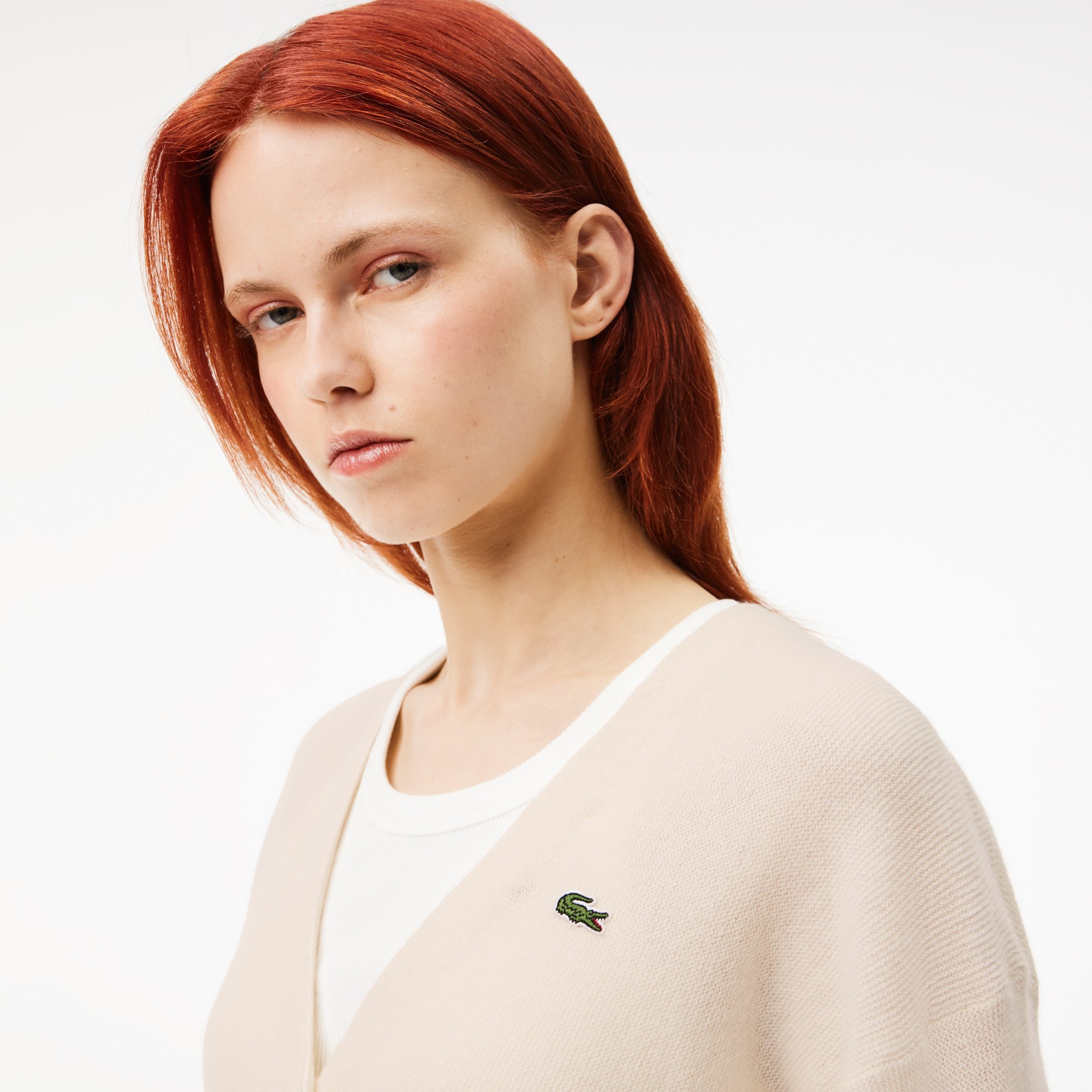 Áo Len Cardigan Lacoste Nữ Dáng Rộng Cổ Chữ V