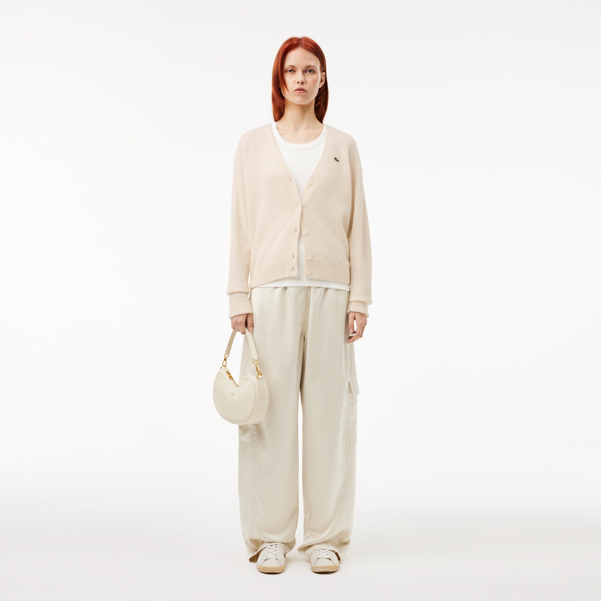 Áo Len Cardigan Lacoste Nữ Dáng Rộng Cổ Chữ V
