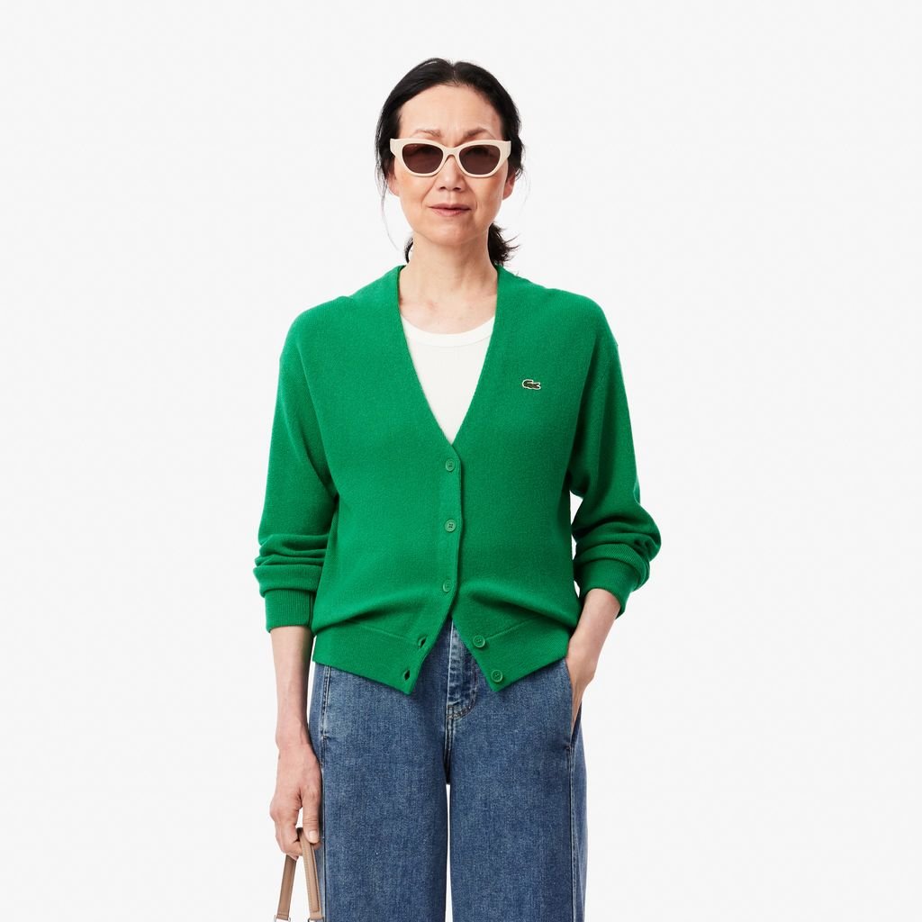 Áo Len Cardigan Lacoste Nữ Dáng Rộng Cổ Chữ V