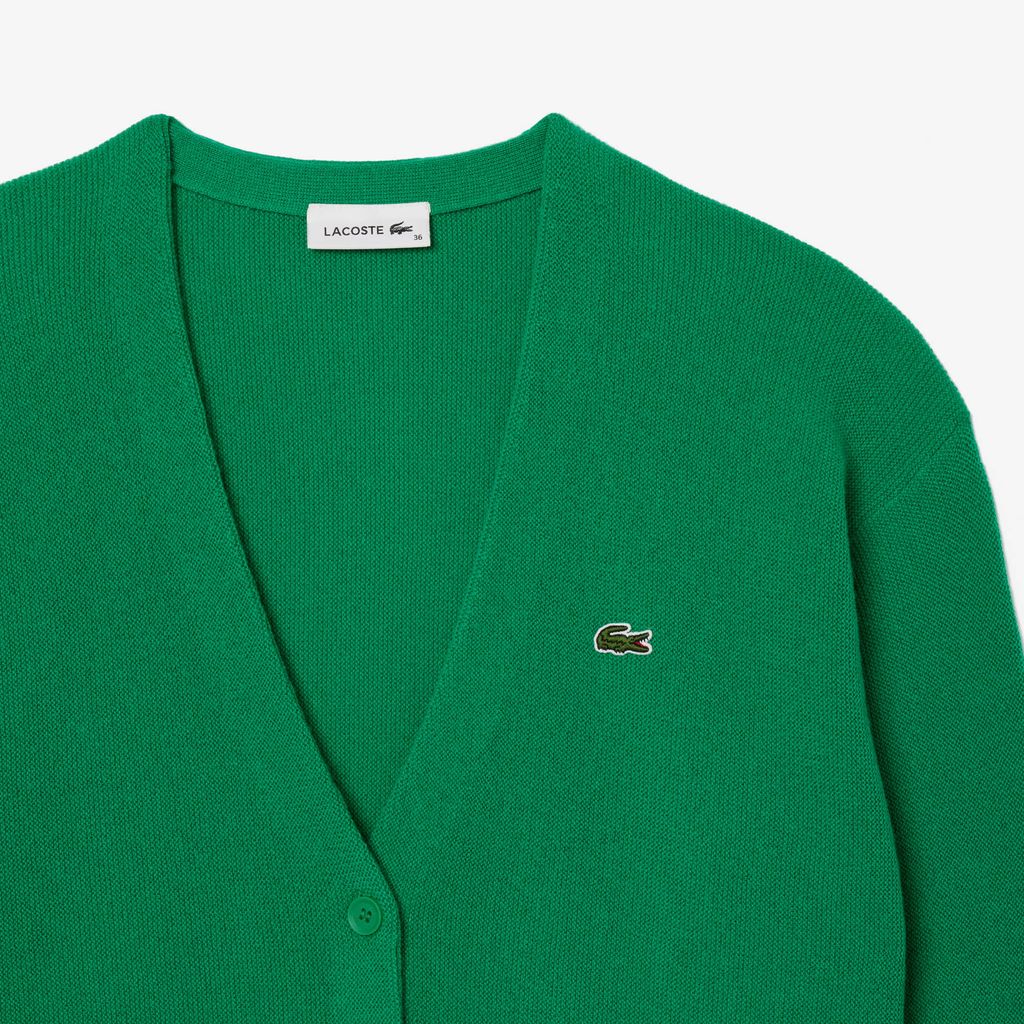 Áo Len Cardigan Lacoste Nữ Dáng Rộng Cổ Chữ V