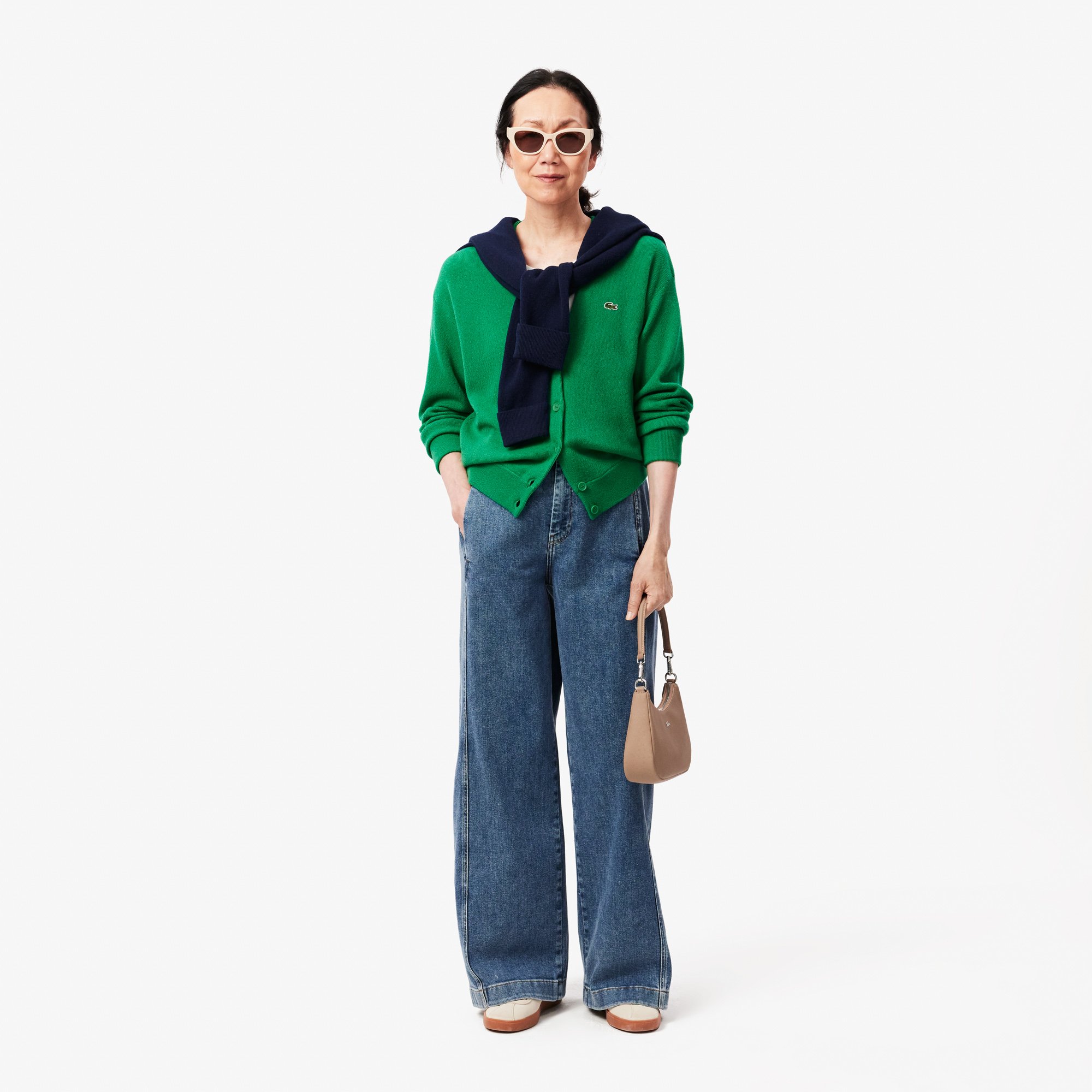 Áo Len Cardigan Lacoste Nữ Dáng Rộng Cổ Chữ V