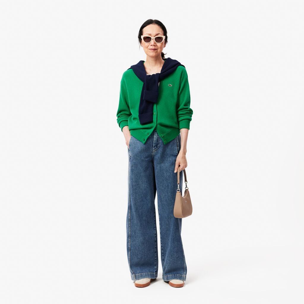 Áo Len Cardigan Lacoste Nữ Dáng Rộng Cổ Chữ V