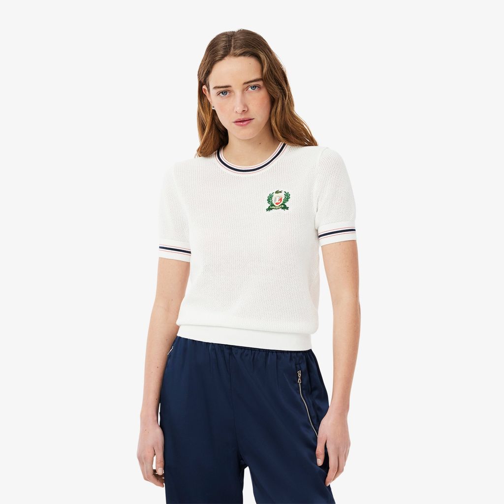 Áo Len Lacoste Nữ Hình Khiên Thêu Sản Xuất Tại Pháp