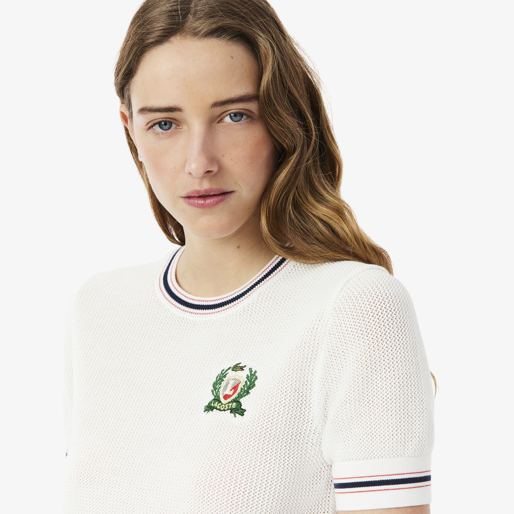 Áo Len Lacoste Nữ Hình Khiên Thêu Sản Xuất Tại Pháp