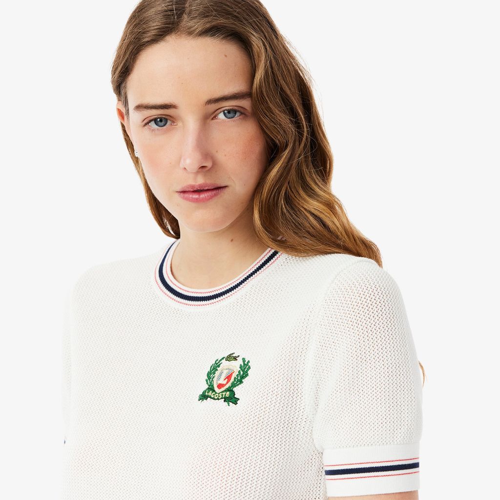 Áo Len Lacoste Nữ Hình Khiên Thêu Sản Xuất Tại Pháp