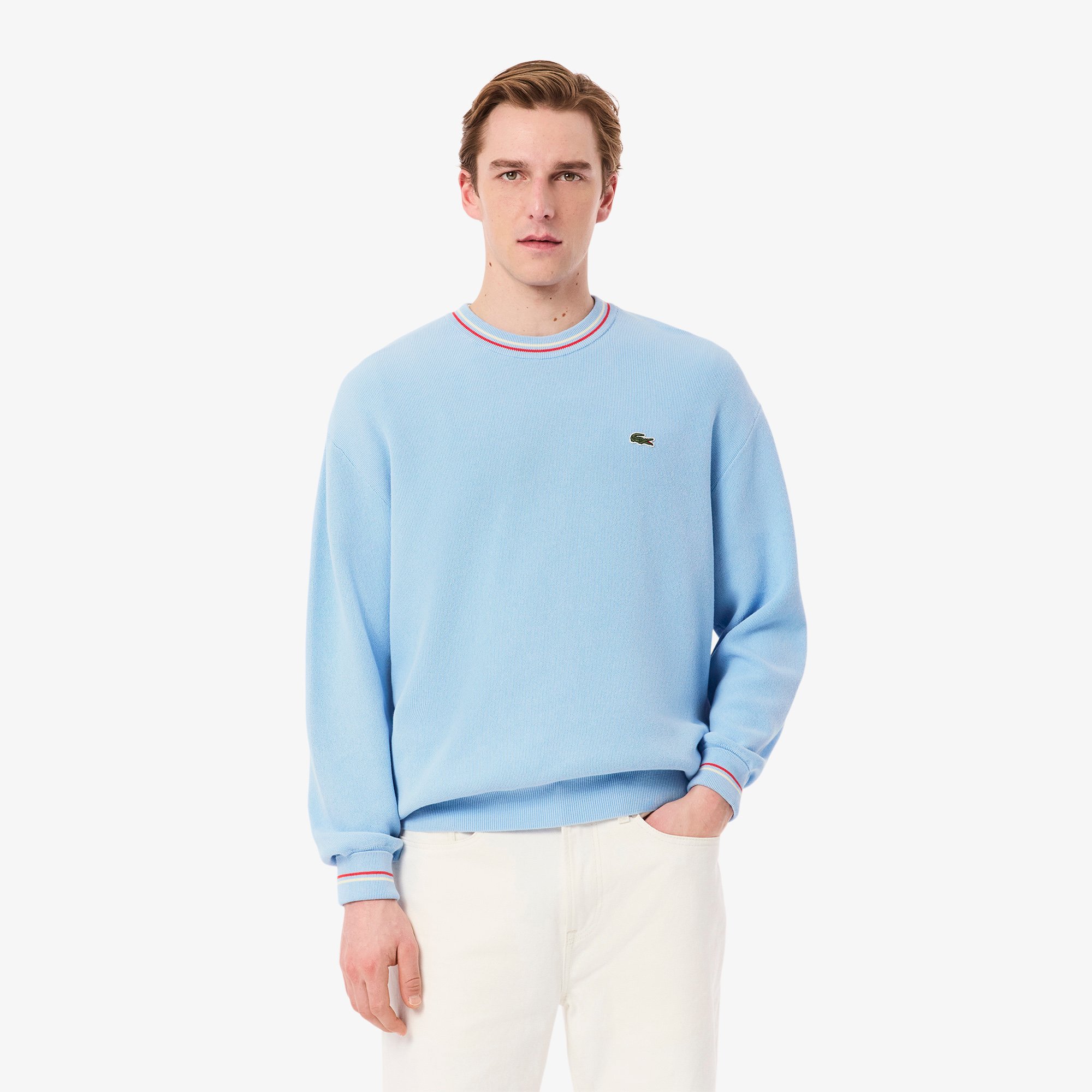 Áo Len Lacoste Nam Chất Liệu Cotton Crepe Nhẹ Hoạ Tiết Sọc